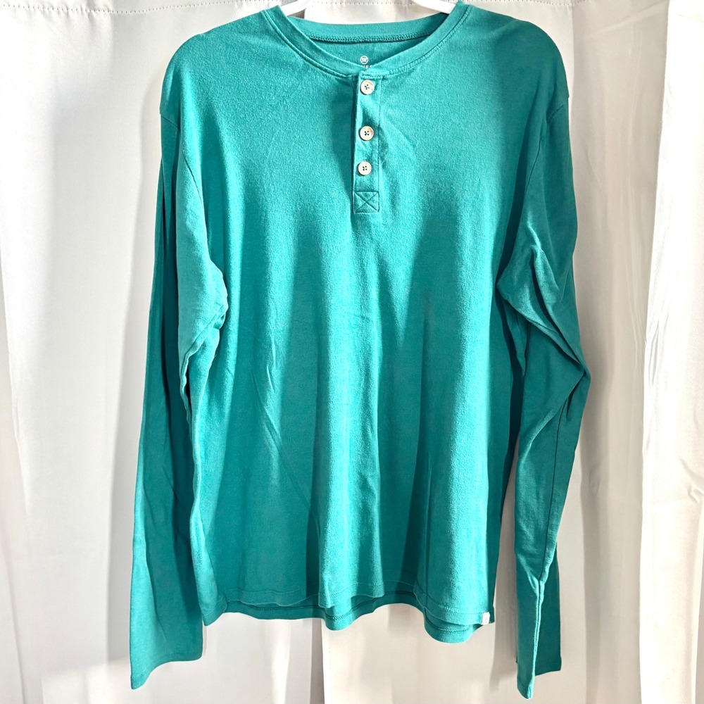 Honest Mens Henley‎ Shirt Oversized Large Organic Cotton Minimalist Green 20322